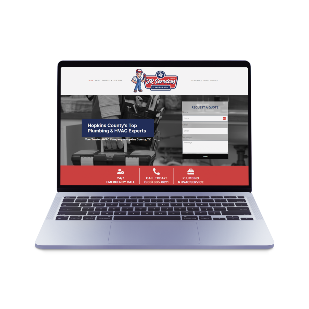 Local SEO, Featuring the interactive website of Mr. Service on a laptop screen – your trusted local HVAC technician and plumber. Offering professional plumbing and HVAC services with detailed contact information at your fingertips, all shown through our meticulous web design. Web Design, East Texas