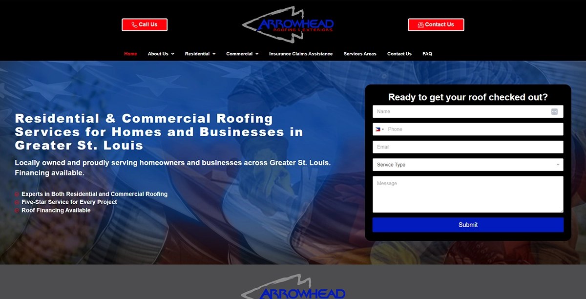 Arrowhead Roofing website preview