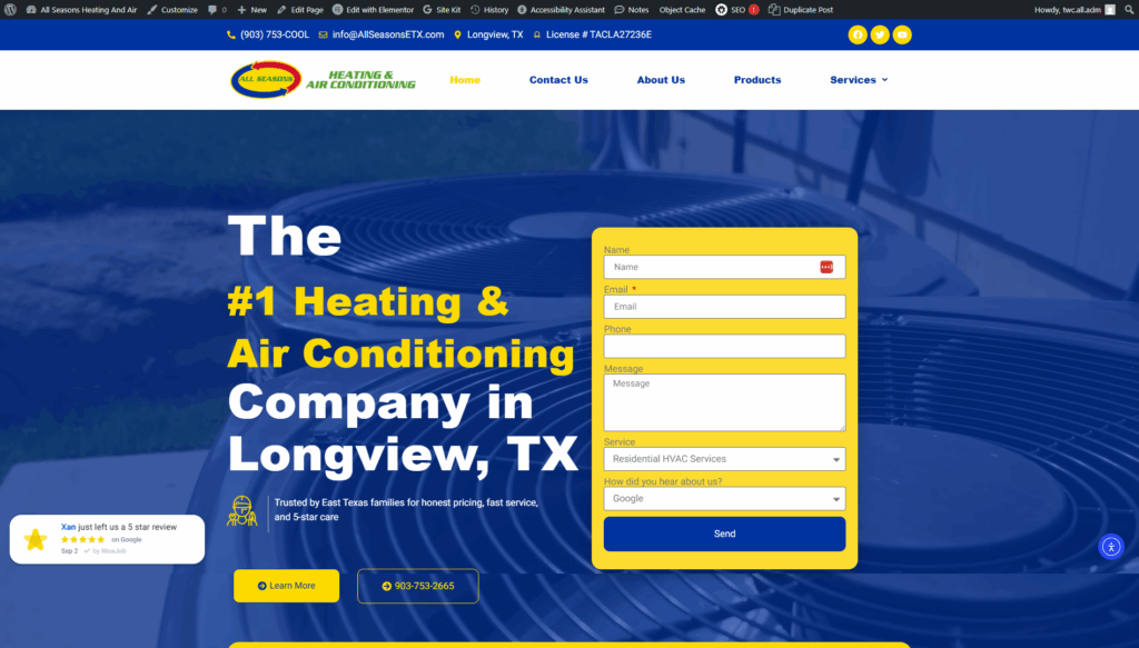 All Seasons Heating and Air website preview