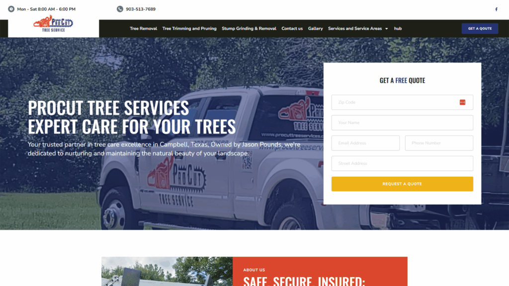 Pro Cut Tree Services website preview