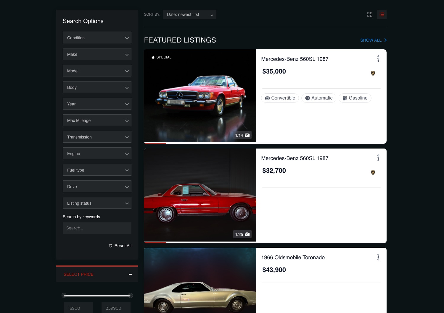 We Iron Horse consignment vehicle inventory page built by Trendwise, with search filters and featured listings
