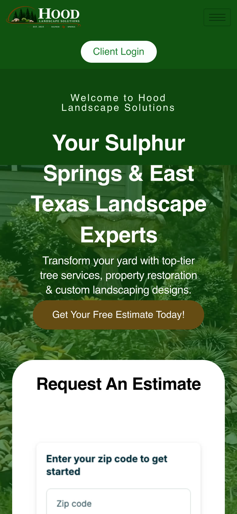 Hood Landscape Solutions mobile homepage.